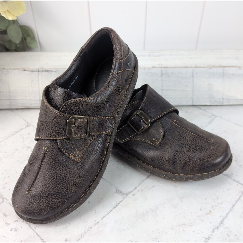 Born Gilda Monk Strap Brown Leather Loafers Women's Size 8.5 Academia Heritage